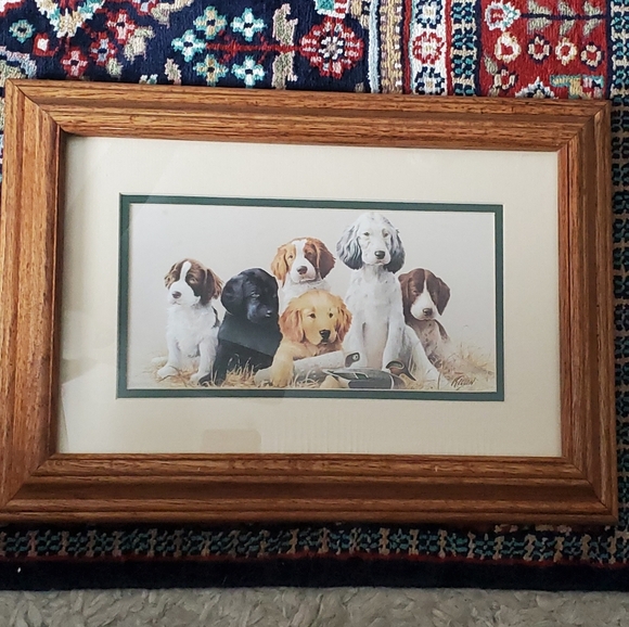 JAMES KILEN " SCHOOL DAZE" . PUPPIES AND WATERFOWL. SPORTS DOGS. FRAMED ART.1987 - Picture 1 of 8